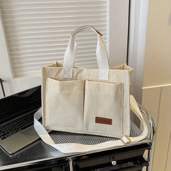 Women's Corduroy Tote Bag Large Capcity Handbags for Women Commuting Women's Bag Messenger Shoulder Bag Female Handbag Beige