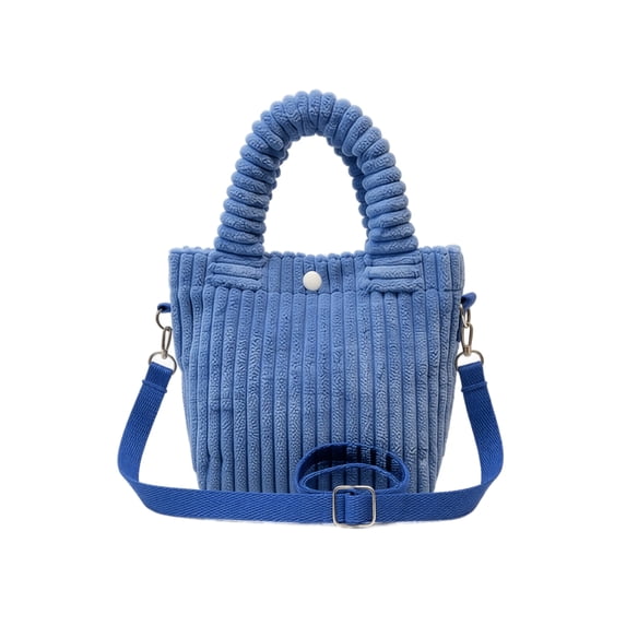 Women's Corduroy Tote Bag, Retro Ribbed Crossbody Shoulder Handbag with Adjustable Strap, Soft Polyester Purse for Daily Commute Travel Shopping, Blue