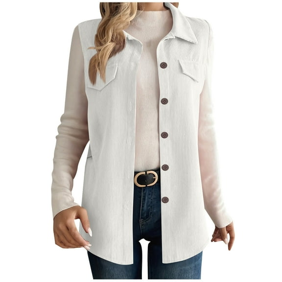 Women's Corduroy Vest Shirt Sleeveless Button Down Lapel Collar Solid Cardigan Tunic Top White XL