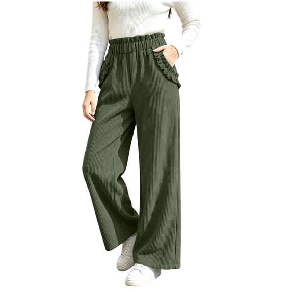 Women's Corduroy Wide Leg Baggy Pants Elastic High Waist Casual Elastic Waist,Side Pockets,Barrel Loose Fit ,Fashion,Solid Color,Casual Pants,Fall Winter Beach Daily Wear