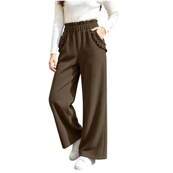 Women's Corduroy Wide Leg Baggy Pants Elastic High Waist Casual Elastic Waist,Side Pockets,Barrel Loose Fit ,Fashion,Solid Color,Casual Pants,Fall Winter Beach Daily Wear