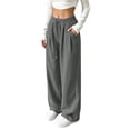 thumbnail image 1 of Women's Corduroy Wide Leg Long Pants Elastic Drawstring Waist with Pockets Soft Stretchy Loose Fit Casual Full Length Trousers for Fall Winter Gray, 1 of 7