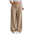thumbnail image 1 of Women's Corduroy Wide Leg Pants Stretchy Waist Button Casual Loose Fit Pocket Design, 1 of 9