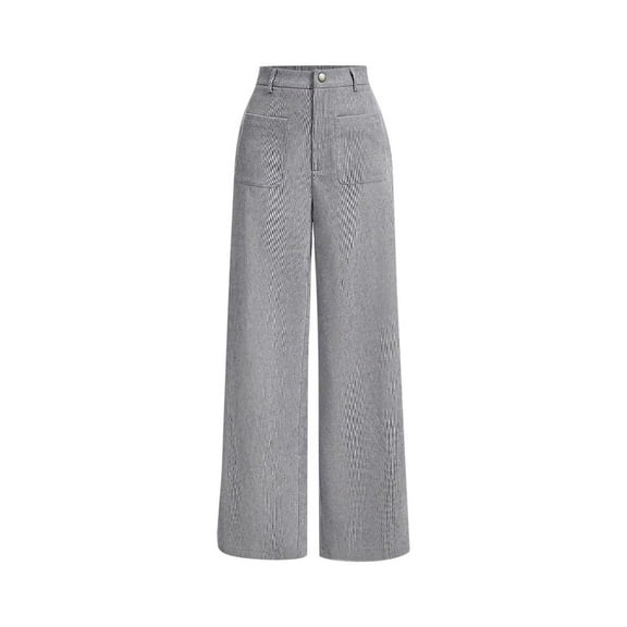 Women's Corduroy Wide Leg Straight Pants High Waisted Business Casual Loose Fit Trendy Trousers with Pockets