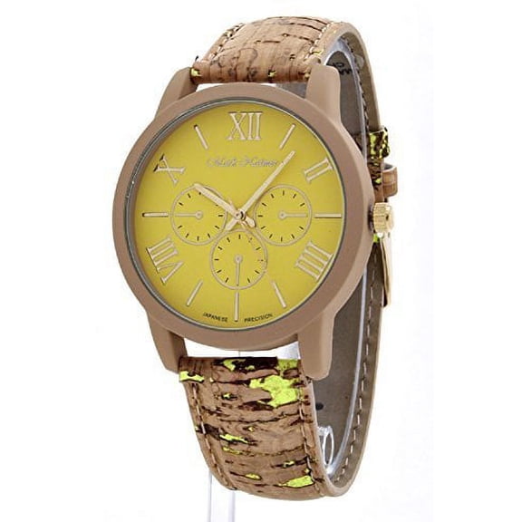 Women's Cork Band Fashion Chrono Watch, Yellow