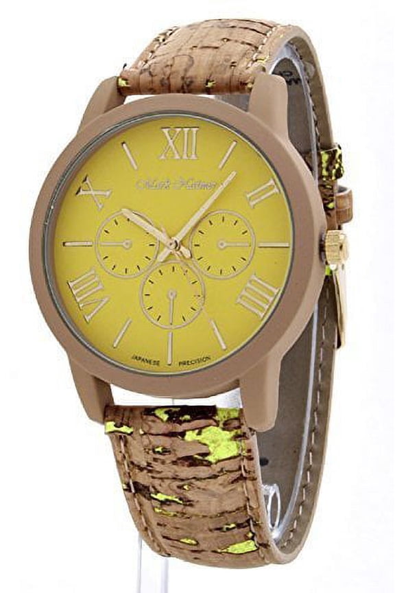 Women's Cork Band Fashion Chrono Watch, Yellow