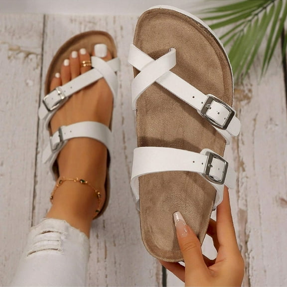 Women's Cork Footbed Adjustable Strap Comfortable Summer Beach Sandals
