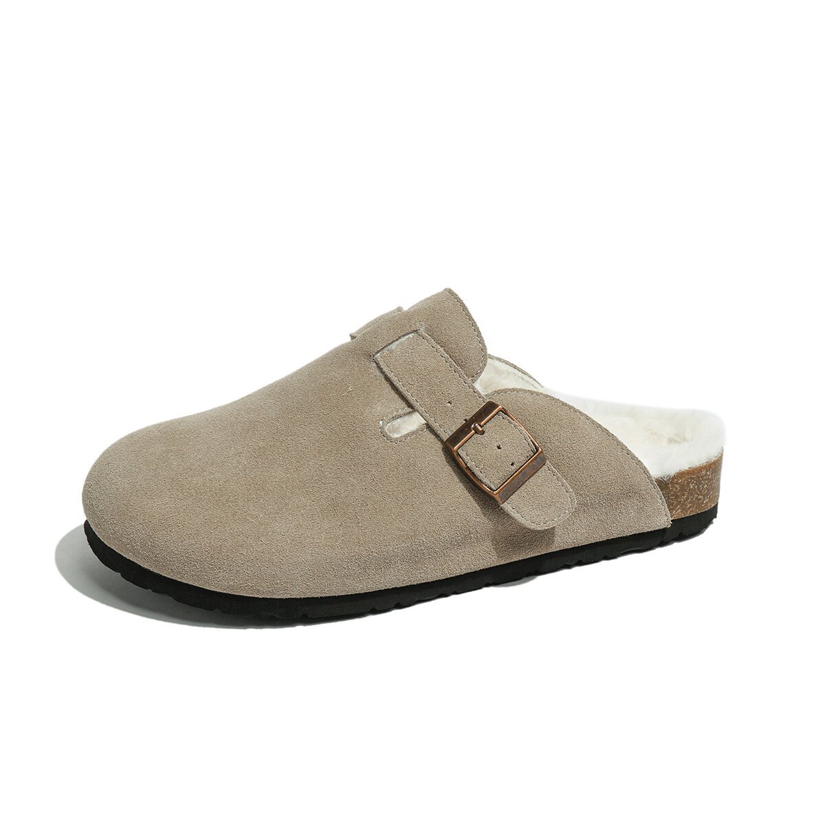 Women's Cork Footbed Clogs Genuine Soft Suede Fuzzy Faux Fur Lined