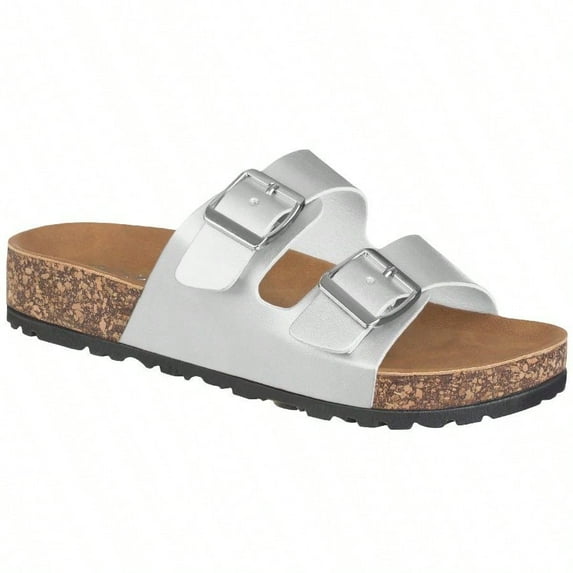 Women's Cork Footbed Sandals With Adjustable Buckles Slip On Platform Slides Sandals