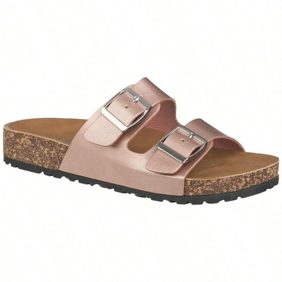Women's Cork Footbed Sandals With Adjustable Buckles Slip On Platform Slides Sandals