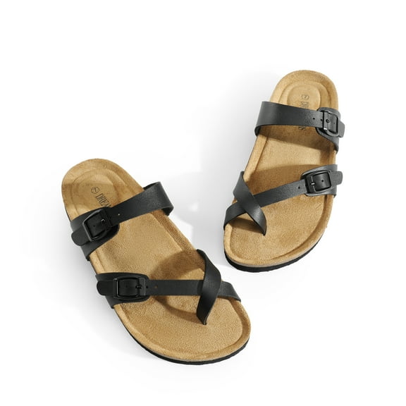 Women's Cork Footbed Thong Slide Sandals Comfort Flat Sandals for Summer