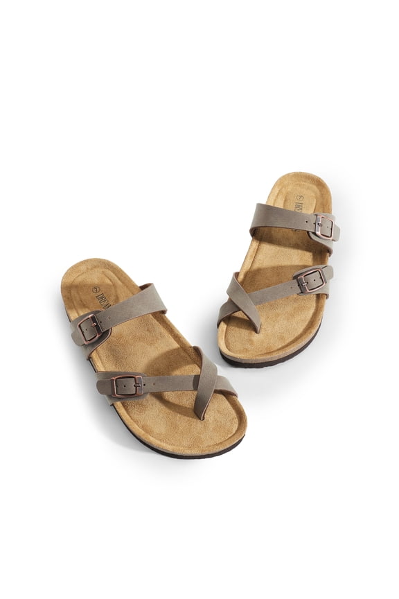 Women's Cork Footbed Thong Slide Sandals Comfort Flat Sandals for Summer