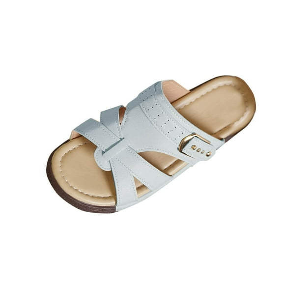 Women's Cork Sandals Summer Comfortable Adjustable Buckle Strap Cork Footbed Slippers Casual Non Slip Platform Shoes Gray Women Sandal