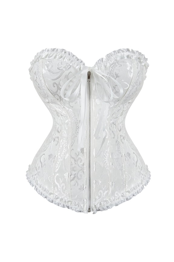 Women's Corset Bustier Top Lace up Vintage Floral Print Corset White Overbust Corset S