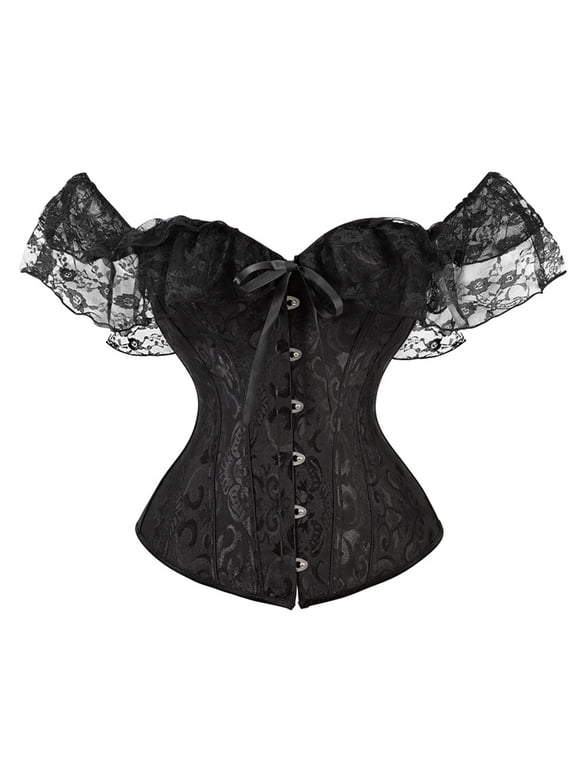 Women's Corset Lace Sleeve Lace Up Front Boned Overbust Bustier Elegant Vintage Bodice for Party Wear