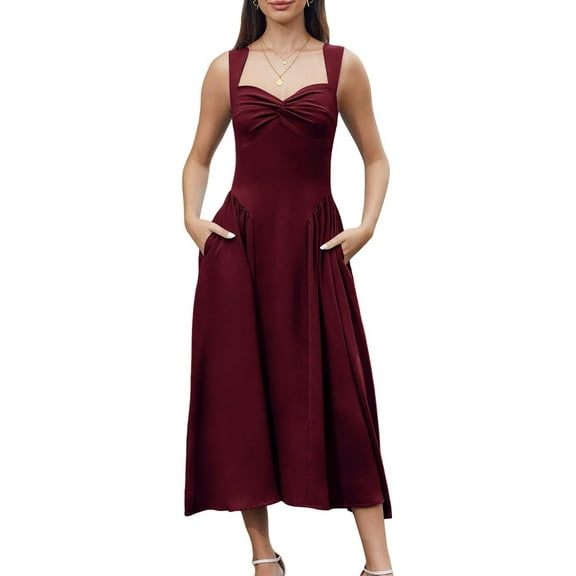 Women's Corset Midi Dress, Sweetheart Neck Wedding Guest Cocktail Dress with Pockets