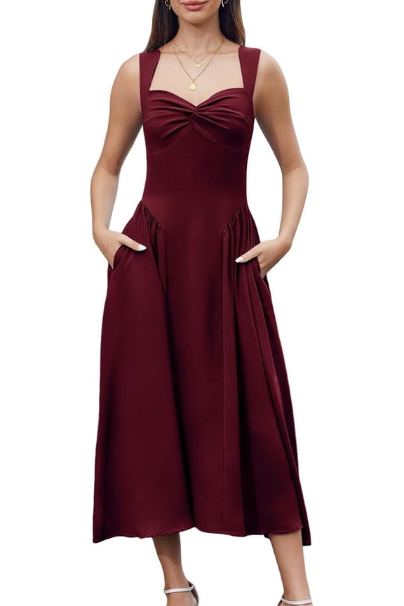 Women's Corset Midi Dress, Sweetheart Neck Wedding Guest Cocktail Dress with Pockets