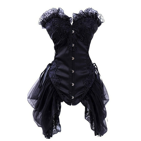 Women's Corset Skirts Retro Renaissance Corsets Dress Victorian Corset Lace up Bustiers with Irregular Hem