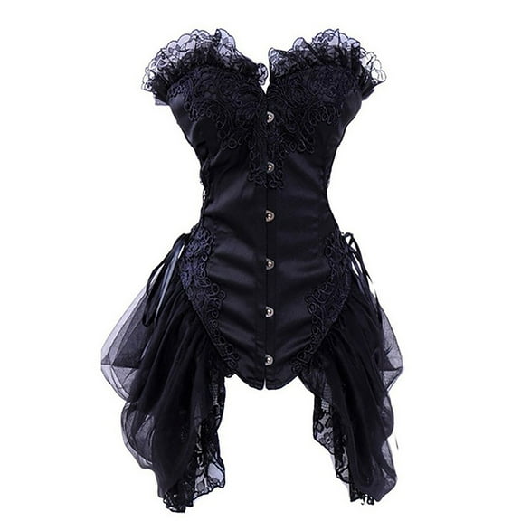 Women's Corset Skirts Retro Renaissance Corsets Dress Victorian Corset Lace up Bustiers with Irregular Hem