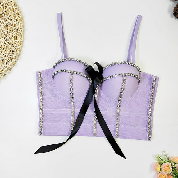Women's Corset Top Bustier Corset Top Tight Fitting Corset Tank Top Straps Top Solid Short Fashion Shirt with Lace Purple XL