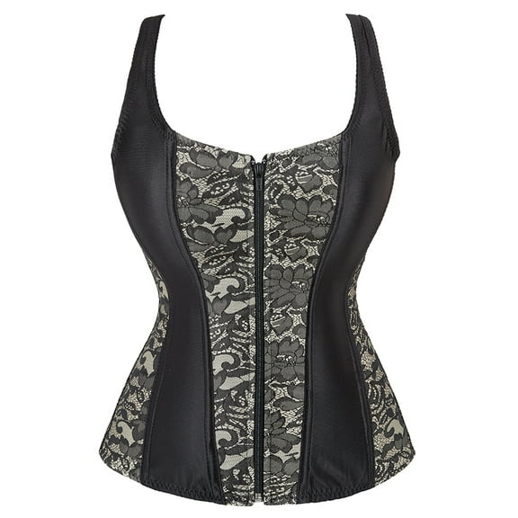 Women's Corset Tops Overbust Bustier Corset Top For Women Zipper Corset Vest For Women Renaissance Corset Plus Size Beige 5XL