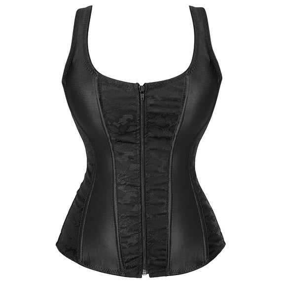 Women's Corset Tops Overbust Bustier Corset Top For Women Zipper Corset Vest For Women Renaissance Corset Plus Size Black S