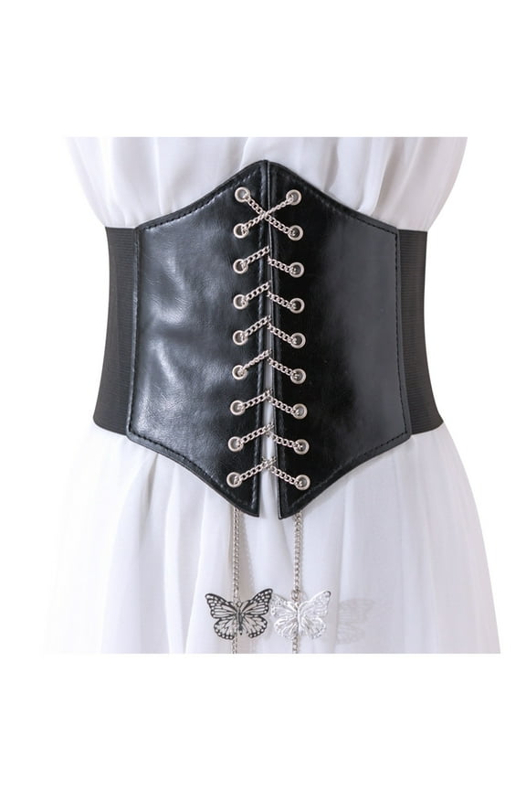Women's Corset Women's Ultra-Wide Court Style Girdle Straps Bow Knot Chain Thin Elastic Girdle Belt