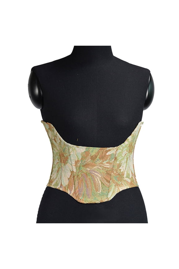 Women's Corsets Plus Size Lace Up Boned Jacquard Brocade Waist Training Underbust Fashion Womens Sexy Vintage 1920s Renaissance Lace Trim Corset Bustier Lingerie Bodyshaper TopGreen qILAKOG Size L