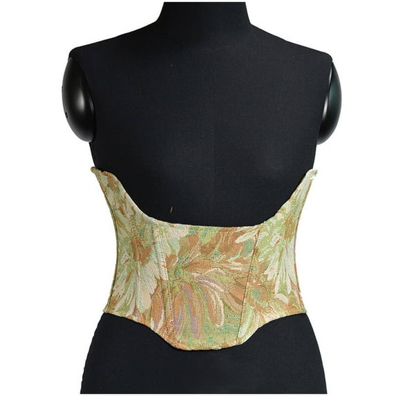 Women's Corsets Plus Size Lace Up Boned Jacquard Brocade Waist Training Underbust Fashion Womens Sexy Vintage 1920s Renaissance Lace Trim Corset Bustier Lingerie Bodyshaper TopGreen qILAKOG Size L