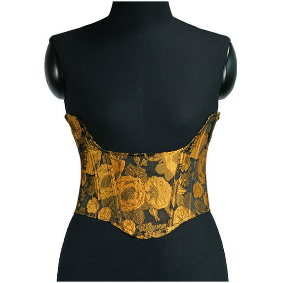 Women's Corsets Plus Size Lace Up Boned Jacquard Brocade Waist Training Underbust Fashion Womens Sexy Vintage 1920s Renaissance Lace Trim Corset Bustier Lingerie Bodyshaper TopYellow qILAKOG Size XXL