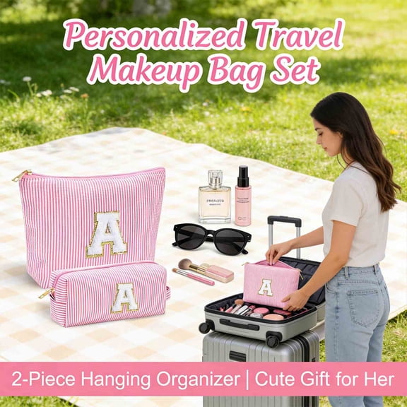 OEQOWBBU Travel Makeup Bag Personalized Hanging Cosmetic Organizer for Women | Pink Girls Gift for Teen, Teacher, Friend