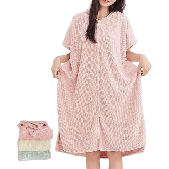 Women's Cosy Hooded Textured Grid Bathrobe, 2026 New Plush Hooded Robes for Women,Soft and Quick-Drying