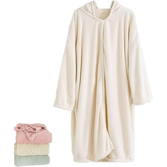 Women's Cosy Hooded Textured Grid Bathrobe, 2026 New Plush Hooded Robes for Women,Soft and Quick-Drying