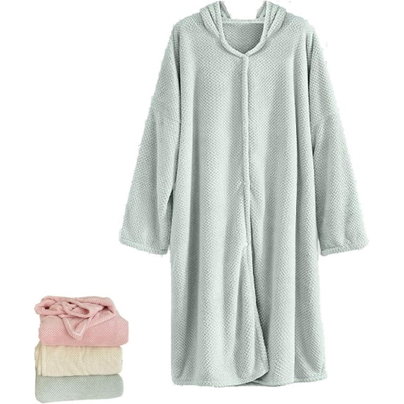 Women's Cosy Hooded Textured Grid Bathrobe, 2026 New Plush Hooded Robes for Women,Soft and Quick-Drying