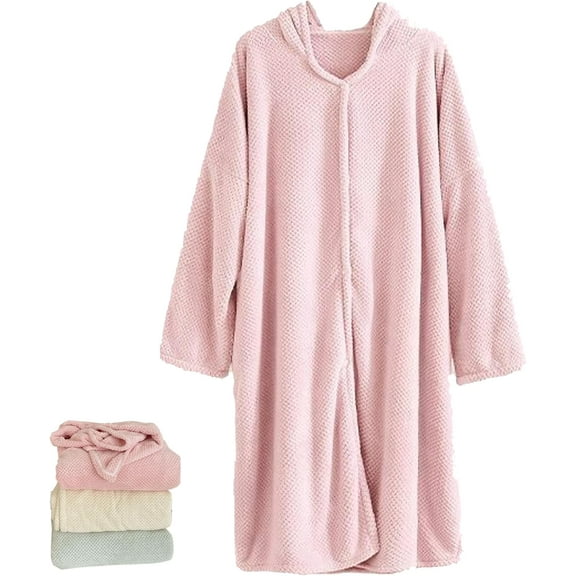 Women's Cosy Hooded Textured Grid Bathrobe, 2026 New Plush Hooded Robes for Women,Soft and Quick-Drying
