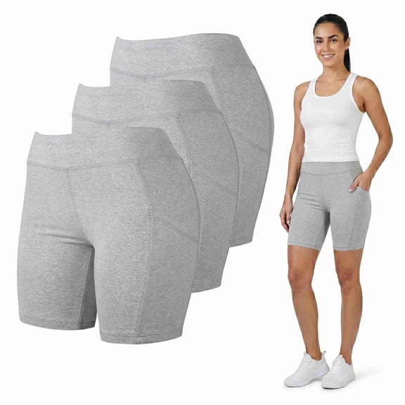 Women's Cotton 15 Inch Outseam Shorts with 2 Side Pockets, Heather Grey Large, 3-Pack