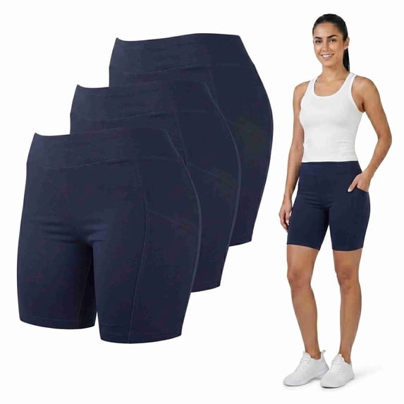 Women's Cotton 15 Inch Outseam Shorts with 2 Side Pockets, Navy Medium, 3-Pack