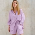 thumbnail image 1 of Women's Cotton 2-Piece Summer Set: Button-Down Shirt & High-Waist Shorts | Breezy Casual Outfit, 1 of 6