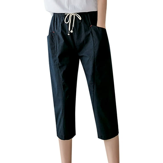 Women's Cotton And Linen Straight Tube Slimming And Loose Fitting Casual Capris