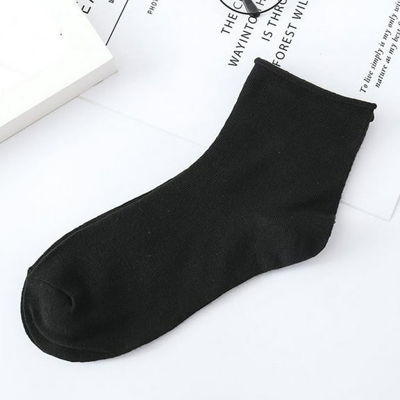 Women's Cotton Ankle Socks, Solid Color Crew Socks for Everyday Wear, Soft Basic Socks for Women, One Size Fits Most, 1 Pair - Black