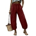 thumbnail image 1 of Women's Cotton Barrel Pants Drawstring High Waist Balloon Trousers Flowy Lightweight Summer Wide Leg pants with PocketsWine, 1 of 9