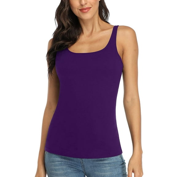 Women's Cotton Basic Camisoles with Shelf Bra Tank Tops