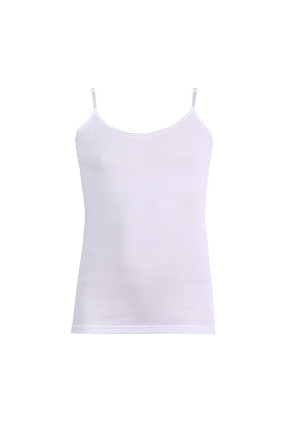 Girl's Cotton Basic Solid Camisole Adjustable Strap Tank Top Undershirts , White L, 1 Pack