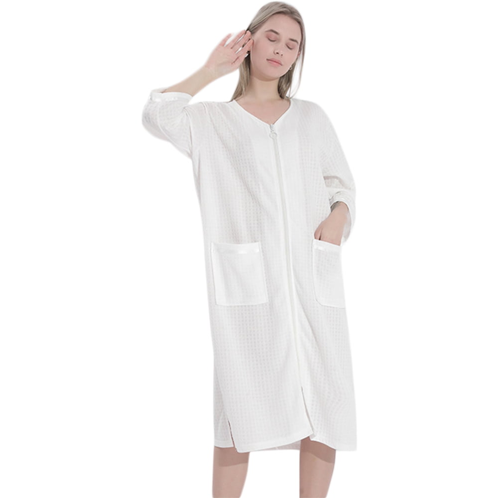 【threetimes】25ss Cotton pajama dress Women's Cotton Bathrobe, Unisex Lightweight Sleepwear 3/4