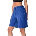 thumbnail image 1 of Women's Cotton Bermuda Shorts, Knee Length Comfy Loungewear Drawstring Athletic Sweat Shorts with Pockets Blue L, 1 of 7