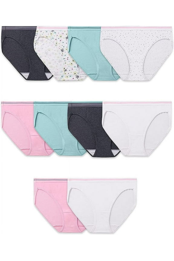 Women's Cotton Bikini Brief Underwear (Available in Plus Size), Multipacks - Fruit of the Loom Eversoft Cotton Bikini Tag Free & Breathable -10 Pack Colors May Vary,Size 6