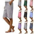 thumbnail image 1 of Women's Cotton Blend Bermuda Shorts Drawstring Elastic Waist with Functional Side Pockets Breathable Casual Shorts for Summer Everyday Wear Gray XXXXXL(XXXXXL), 1 of 9