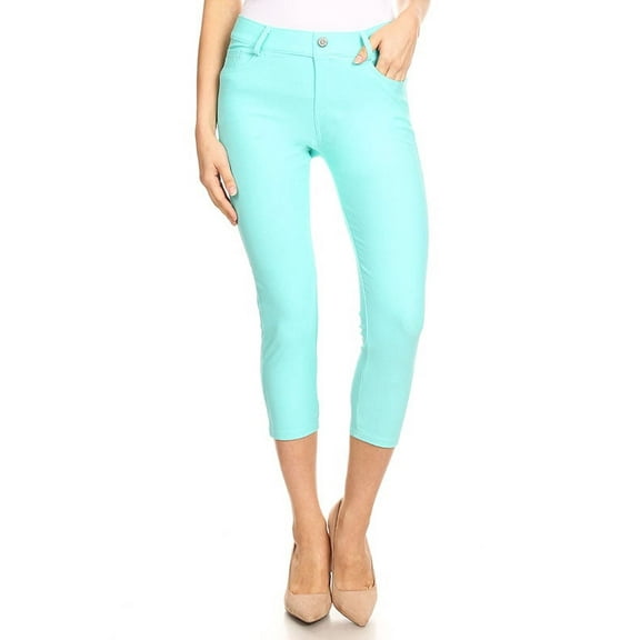 Women's Cotton Blend Capri Jeggings Stretchy Skinny Pants Jeans Leggings