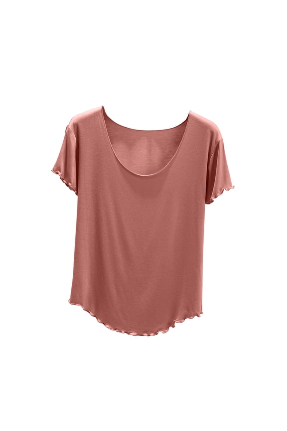 Women's Cotton Blend Crop Tops Trendy Cross Back Scoop Neck Short Sleeve Shirts Casual Soft Comfortable Blouses (XXL, Pink)