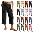 thumbnail image 1 of Women's Cotton Blend Drawstring Wide Leg Capri Pants with Side Pockets,Black,Women's Capri L, 1 of 7